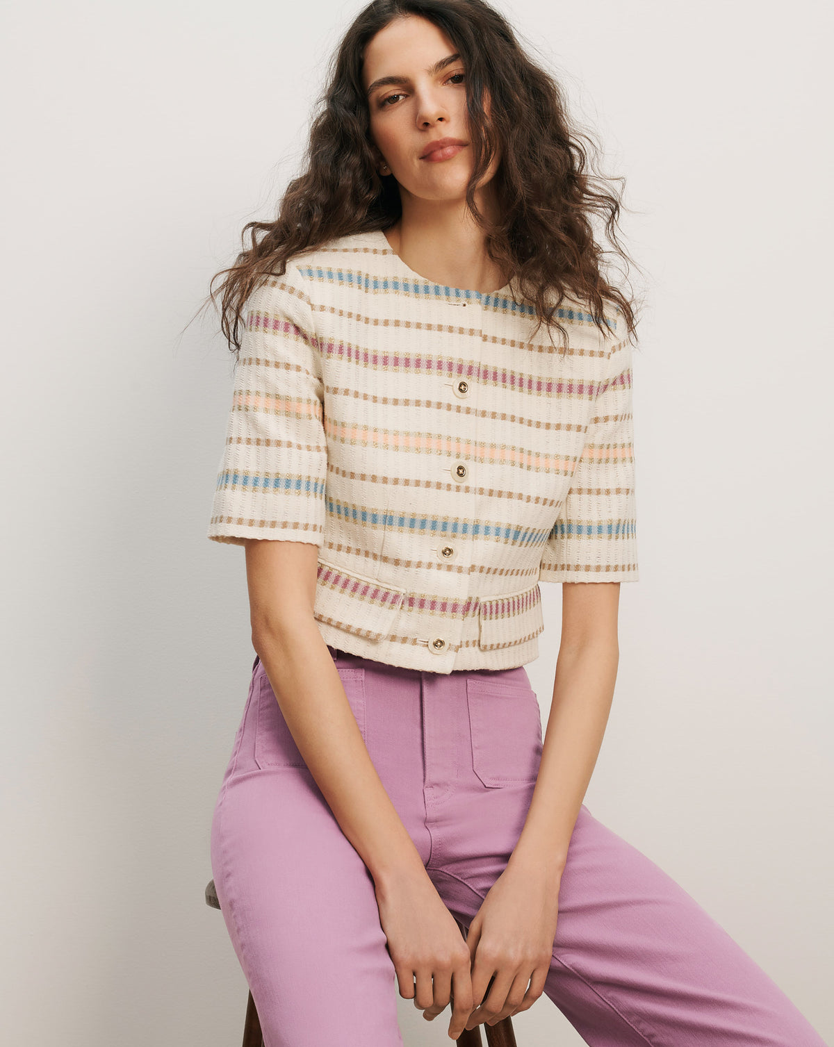 Veronica Beard Orville Striped Jacket - Ecru Multi