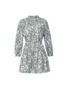 Veronica Beard White and blue paisley print mini dress with long sleeves.