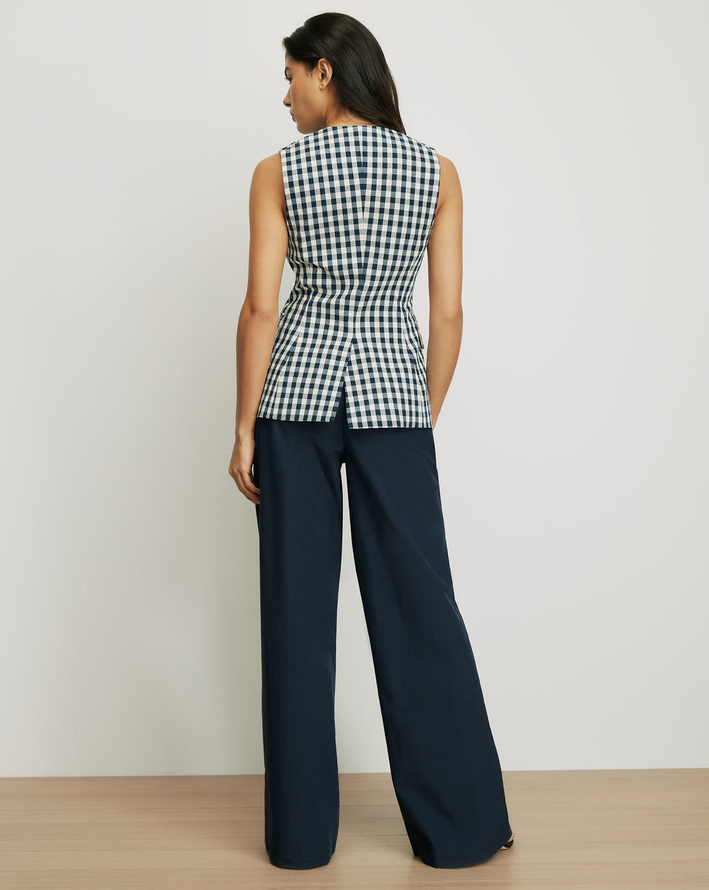 Veronica Beard Navy and white gingham sleeveless vest.