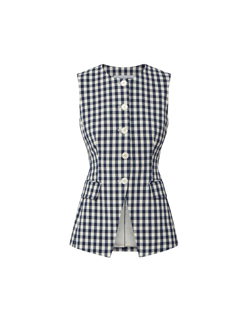 Veronica Beard Navy and white gingham vest with white buttons