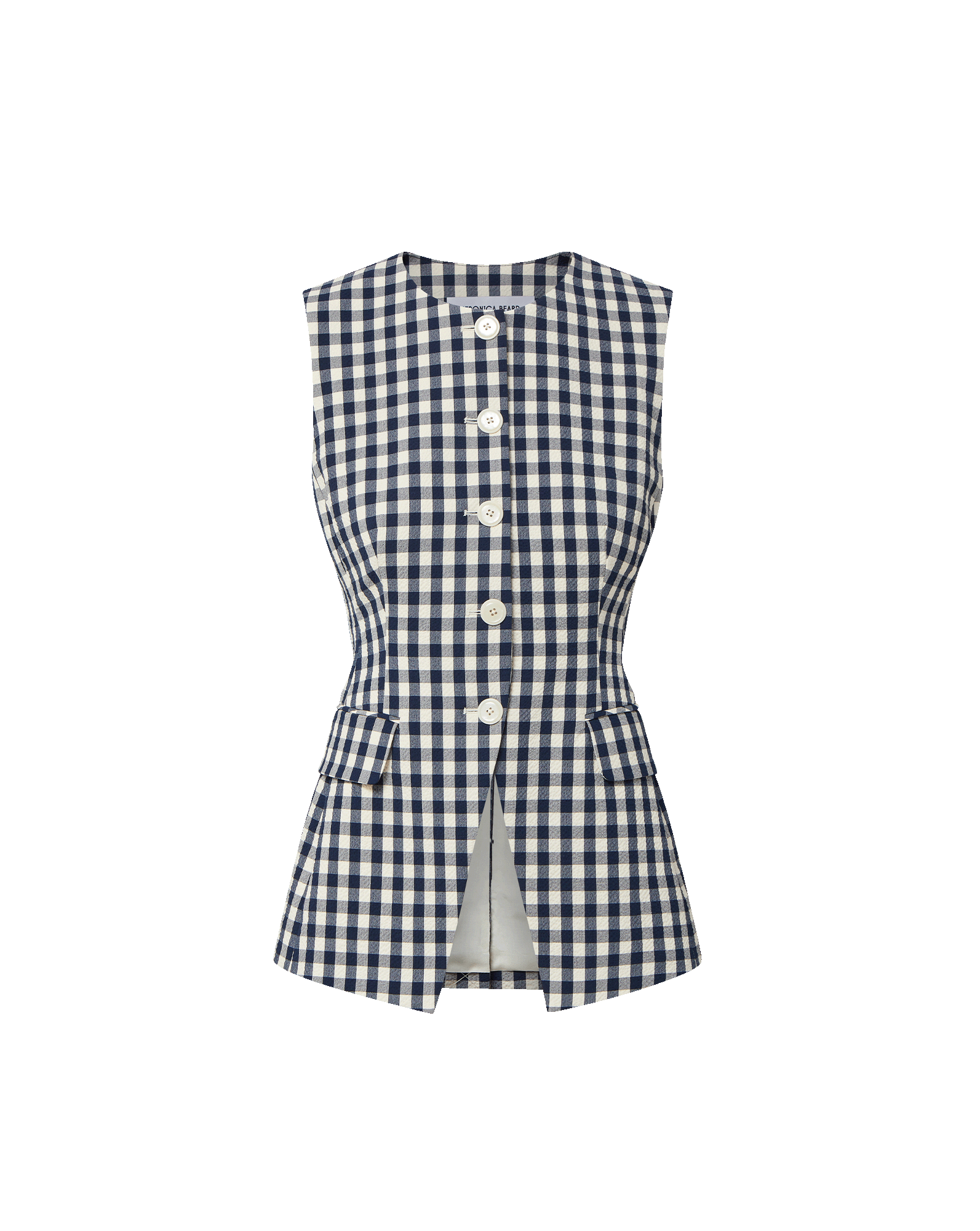Veronica Beard Navy and white gingham vest with white buttons