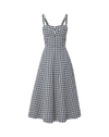 Veronica Beard Navy and white gingham midi dress with sweetheart neckline.