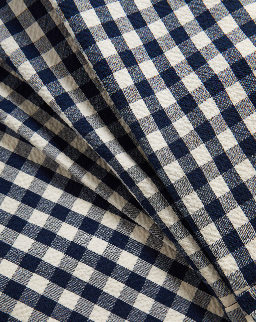 Veronica Beard Navy and white gingham seersucker shorts