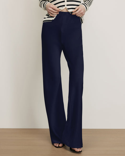 Veronica Beard Navy wide-leg trousers with an elastic waist.