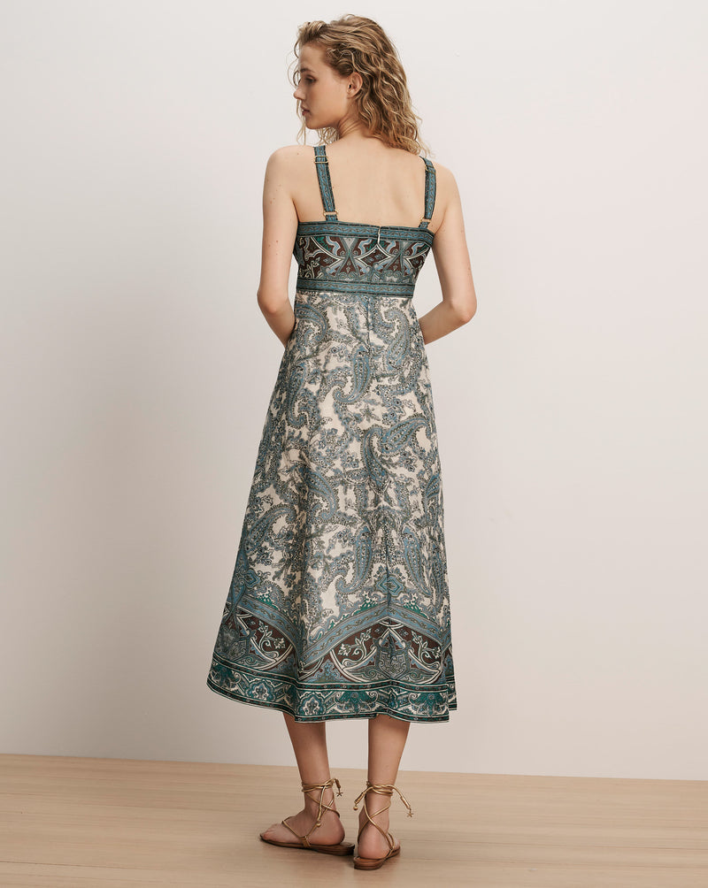 Veronica Beard Paisley print midi dress with square neckline.