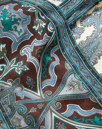 Veronica Beard Brown, blue, and green paisley print silk scarf.