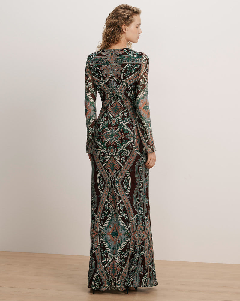 Veronica Beard Brown paisley long-sleeve maxi dress.
