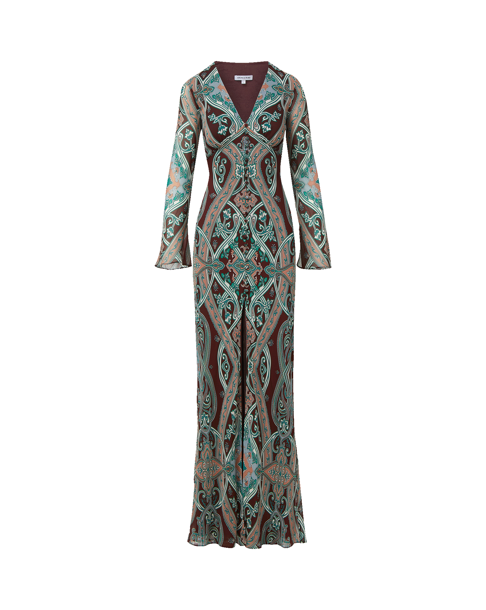 Veronica Beard Brown and teal paisley print maxi dress