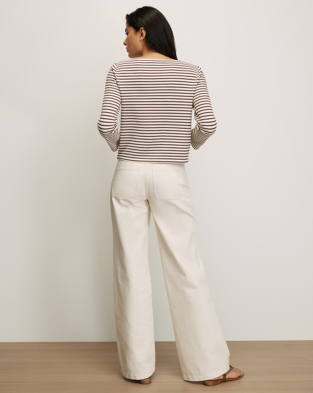 Veronica Beard Hovey Striped Top - Dove White/Raisin