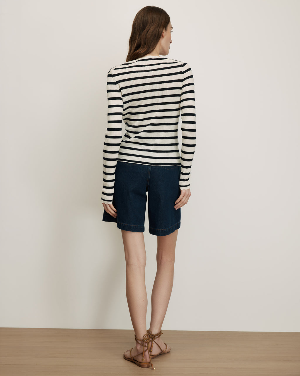 Veronica Beard Black and white striped ribbed knit sweater.