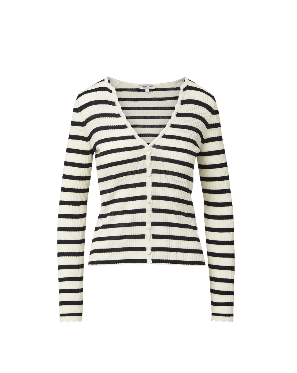 Veronica Beard White and black striped ribbed knit cardigan.