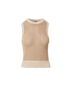 Veronica Beard Tan and white striped knit sleeveless sweater.