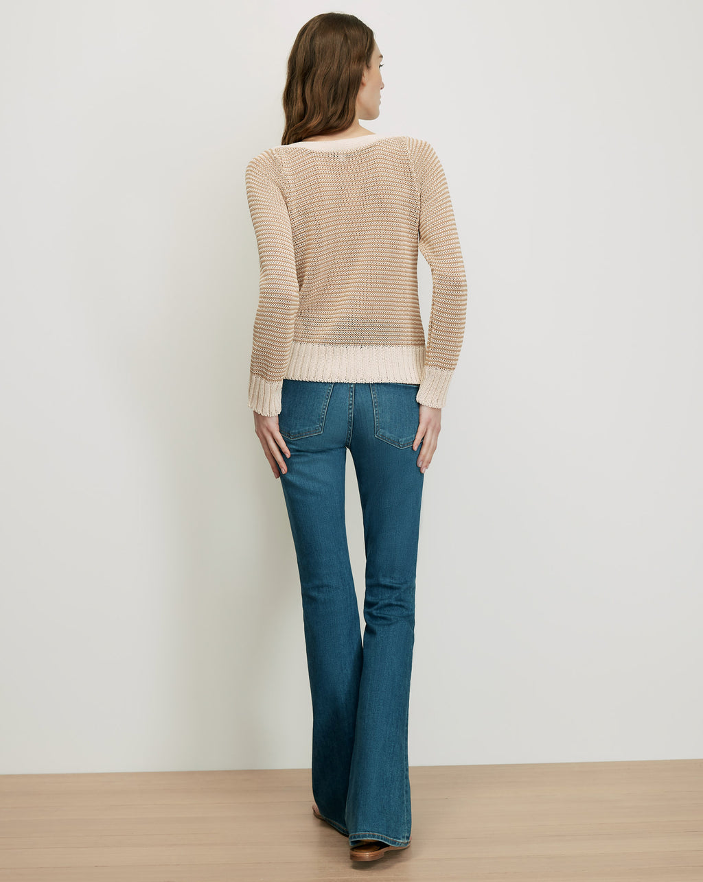 Veronica Beard Beige knit sweater with boat neck.