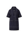 Veronica Beard Navy cotton polo dress with white contrast stitching.