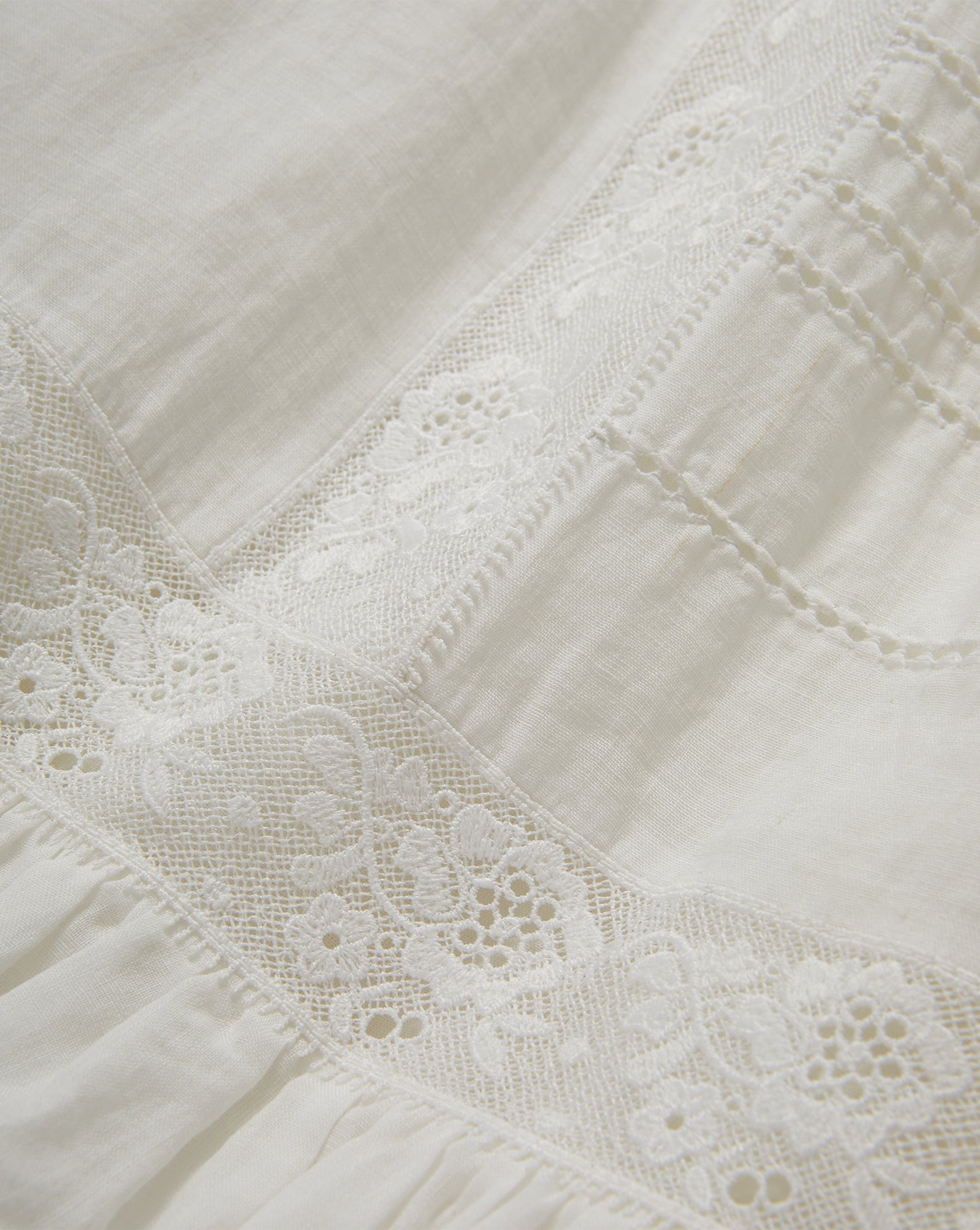 Veronica Beard White linen dress with lace trim.
