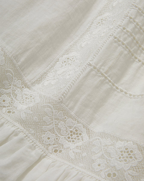 Veronica Beard White cotton blouse with lace trim.