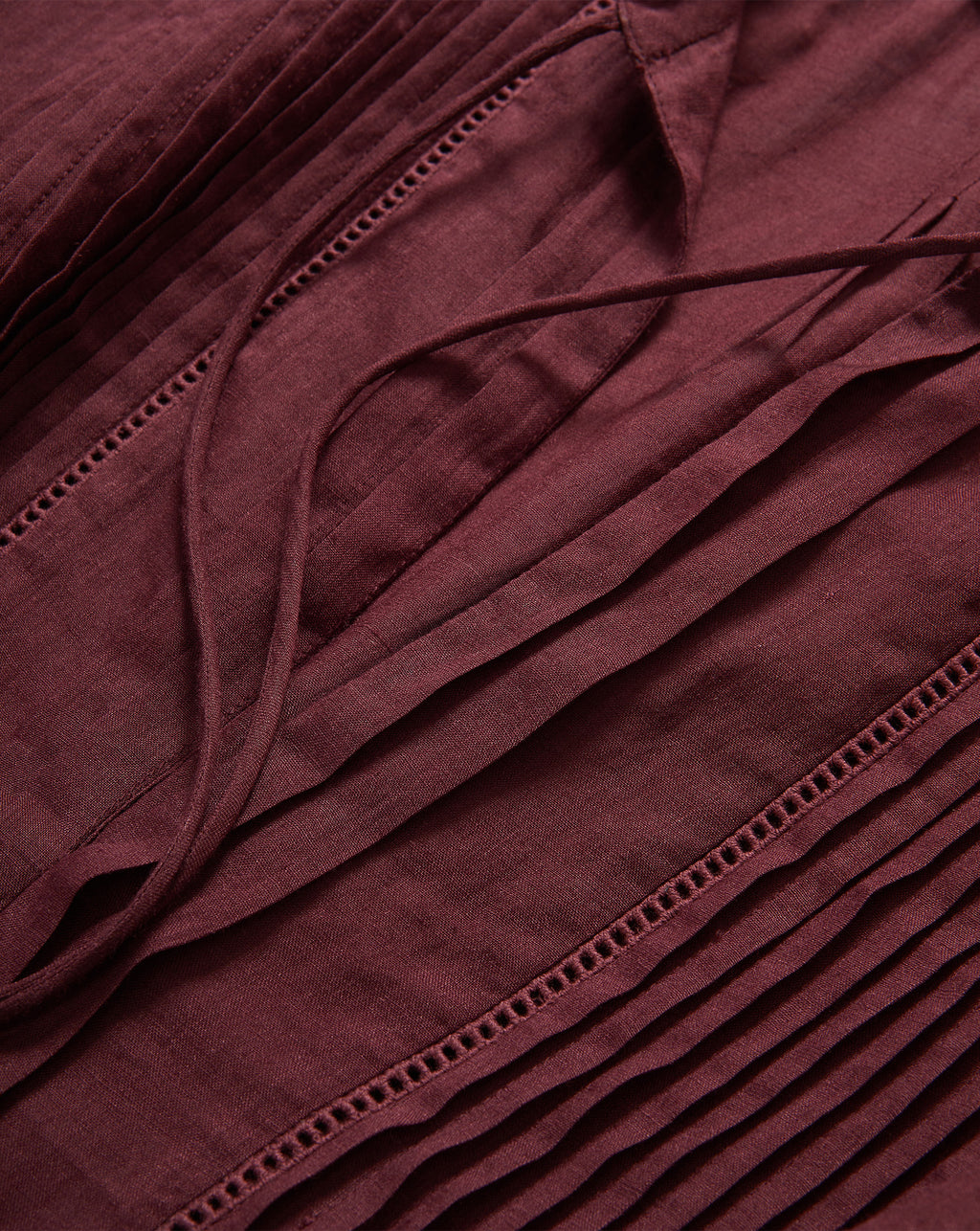 Veronica Beard Maroon top with pintucks and lace trim.