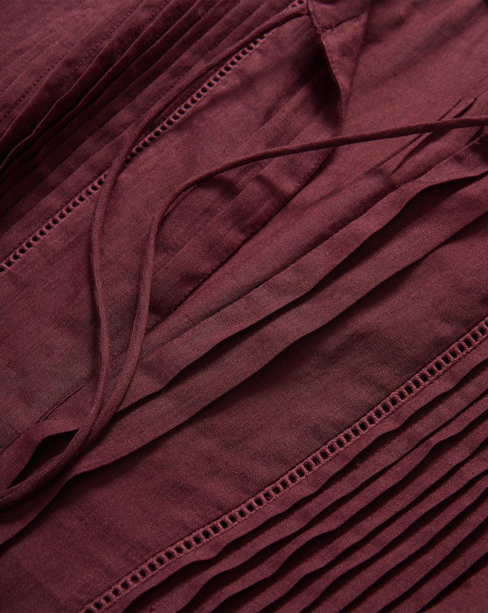 Veronica Beard Maroon top with pintucks and lace trim.