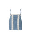 Veronica Beard Blue linen camisole with white lace trim