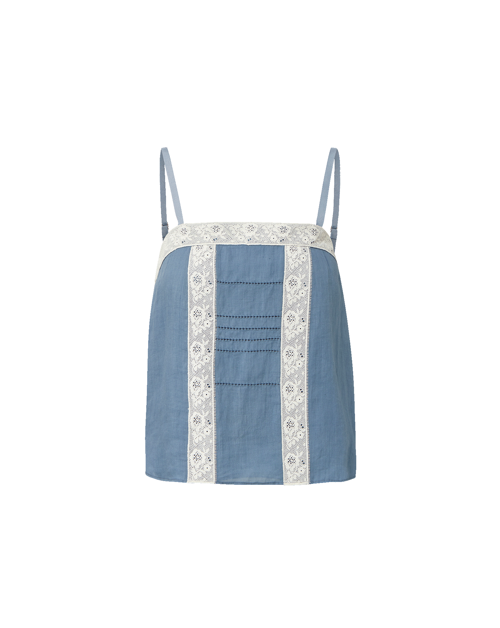 Veronica Beard Blue linen camisole with white lace trim