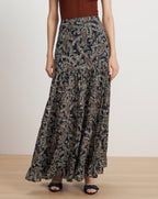 Veronica Beard Black paisley tiered maxi skirt