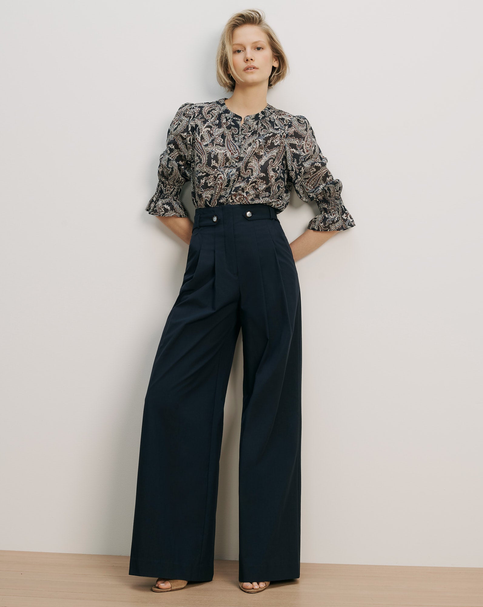 Veronica Beard Paisley print blouse with ruffled sleeves