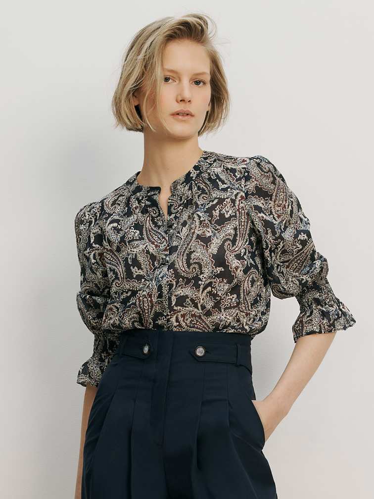 Veronica Beard 3/4 Ashlynn Blouse - Navy Multi