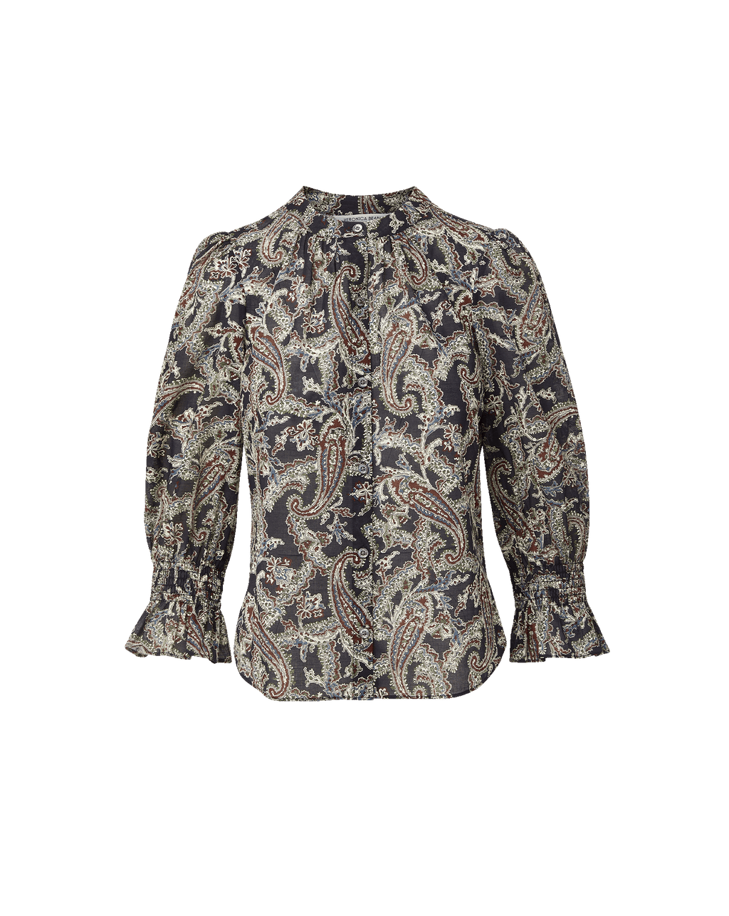 Veronica Beard Black paisley print blouse with ruffled cuffs