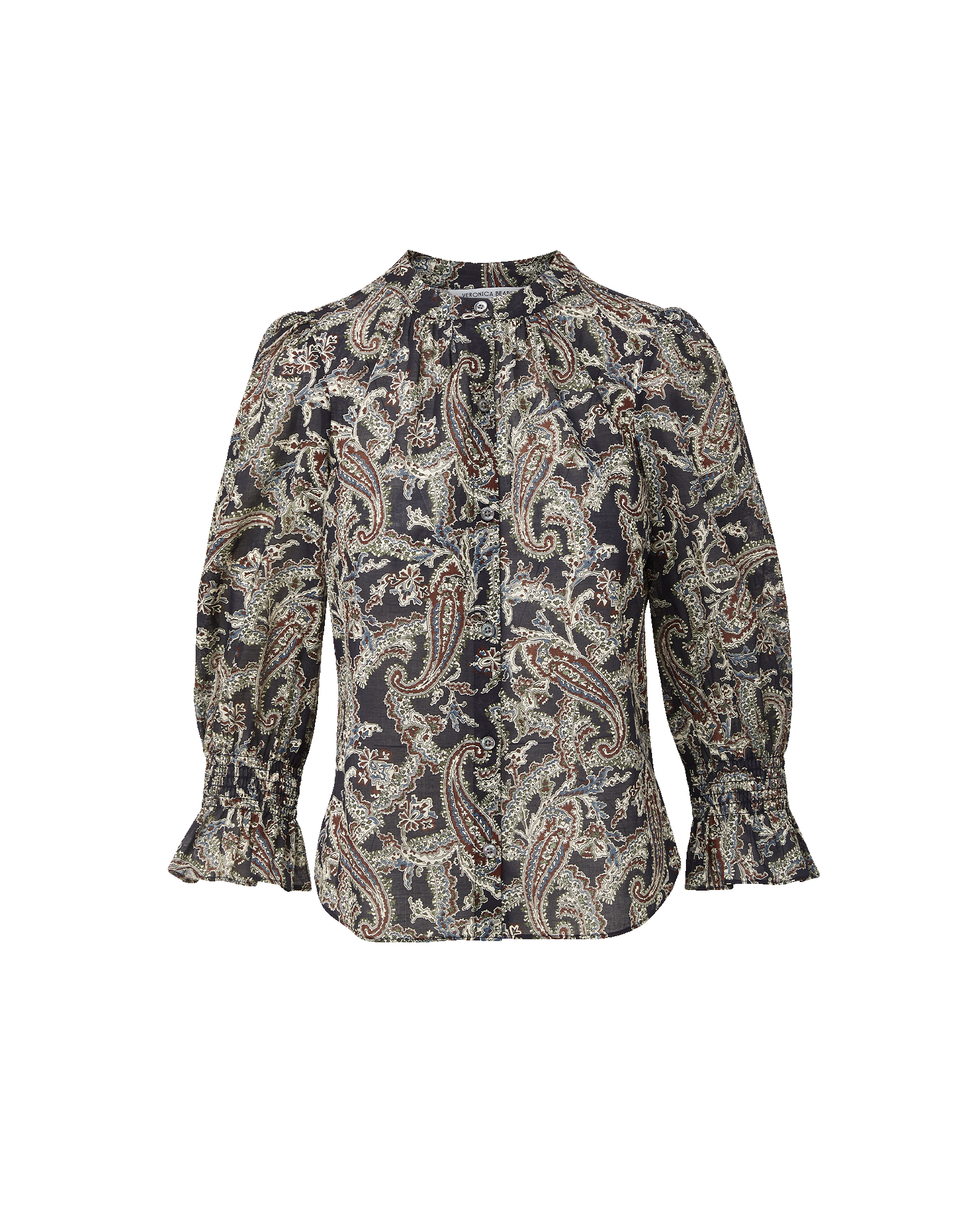Veronica Beard Black paisley print blouse with ruffled cuffs