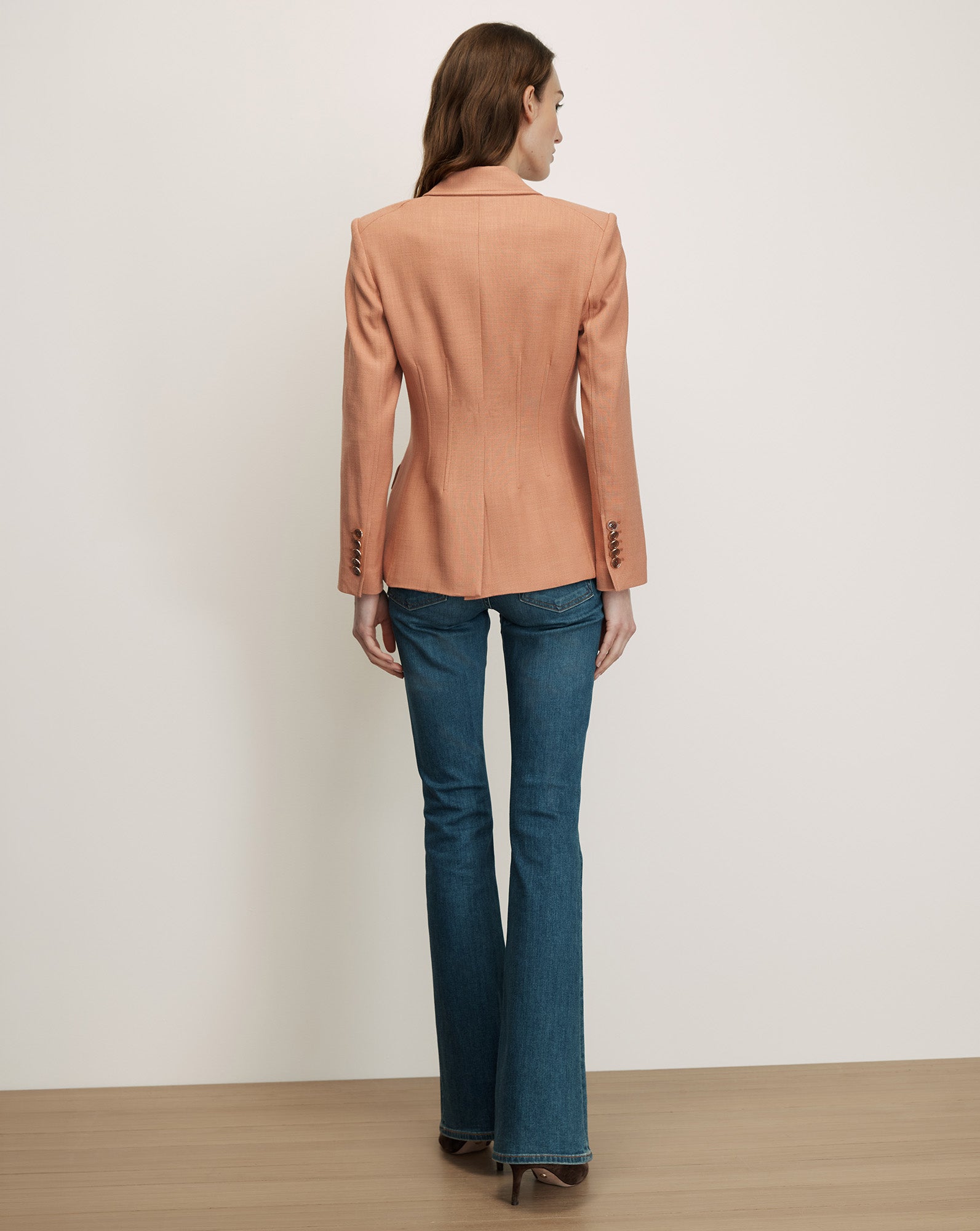 Veronica Beard Peach blazer jacket, fitted, with sleeve buttons.