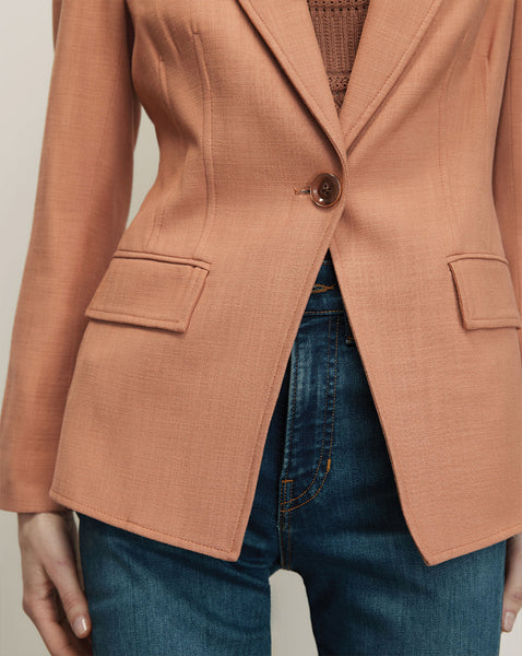 Veronica Beard Peach blazer with notched lapels, single button closure,