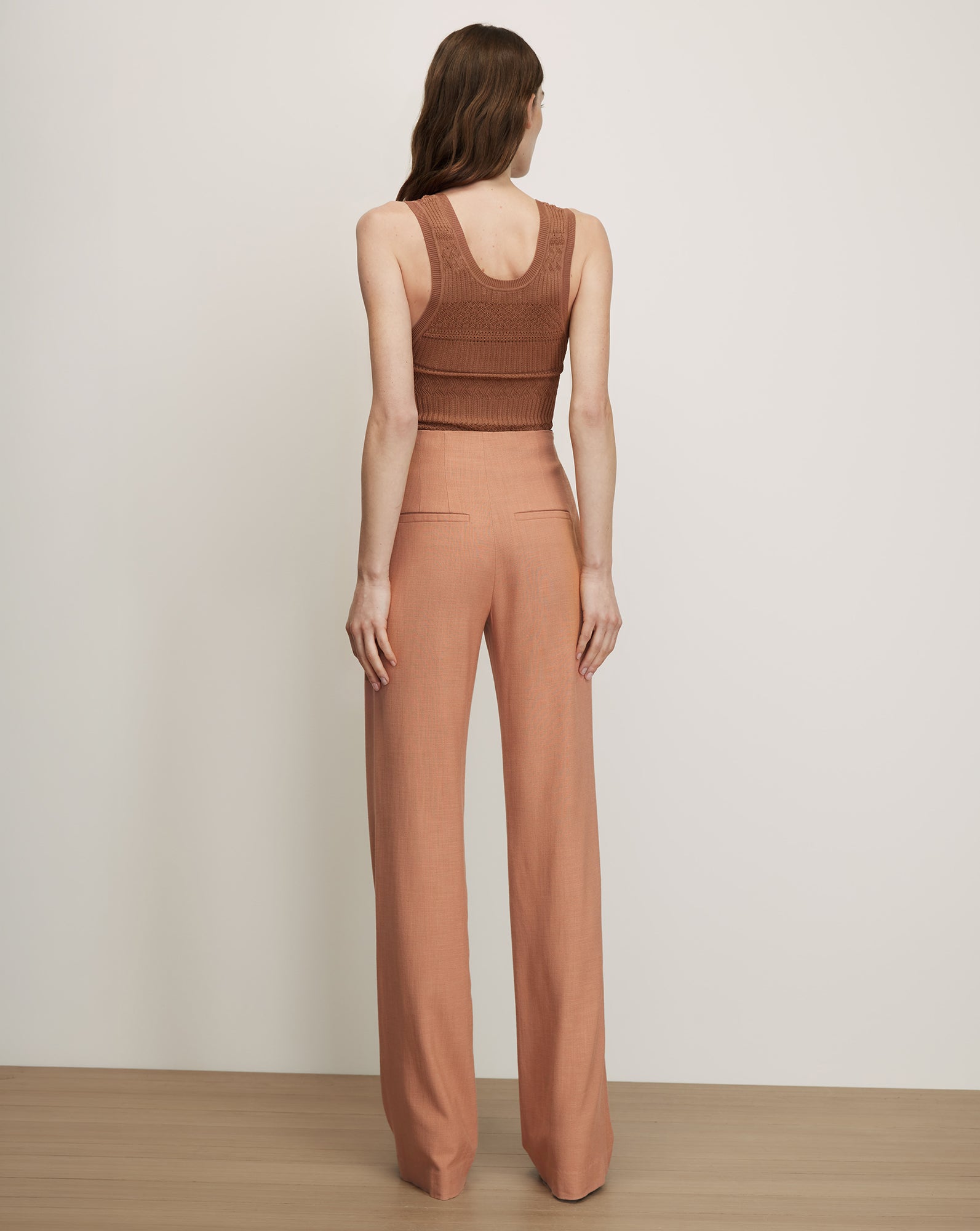 Veronica Beard Peach wide-leg pants with front pleats.