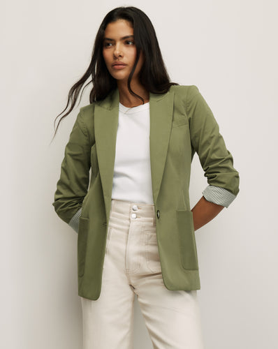 Veronica Beard Green jacket with striped cuff lining