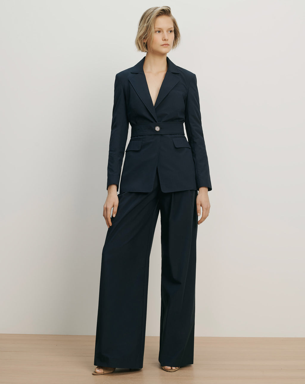 Veronica Beard Navy wide-leg pants.