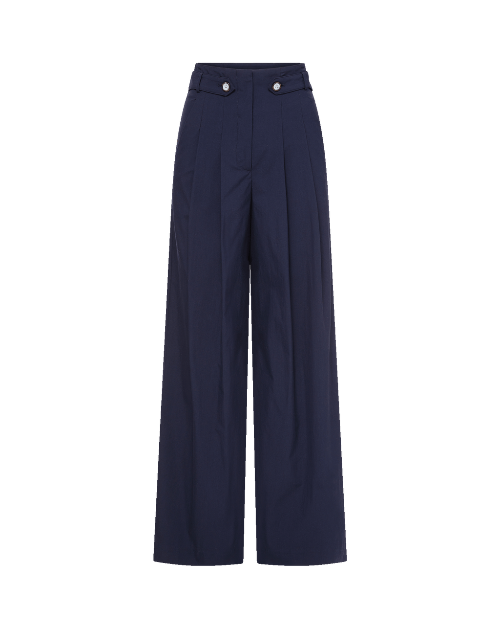 Veronica Beard Navy wide-leg pleated pants with button details.