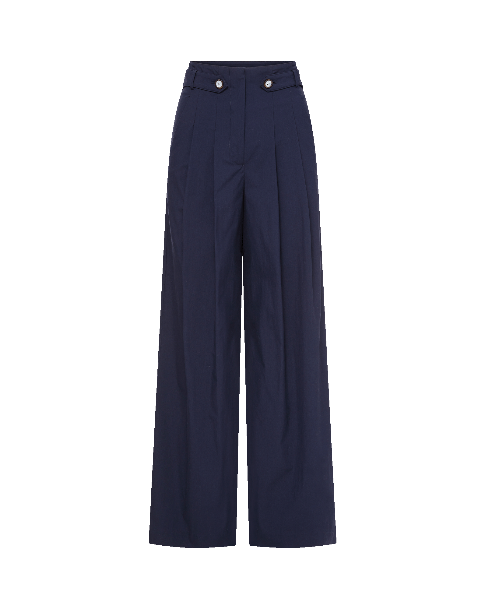 Veronica Beard Navy wide-leg pleated pants with button details.
