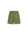 Veronica Beard Olive green pleated shorts with gold buttons.