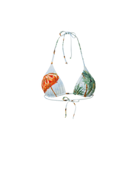 Veronica Beard White bikini top with beach print and tie straps