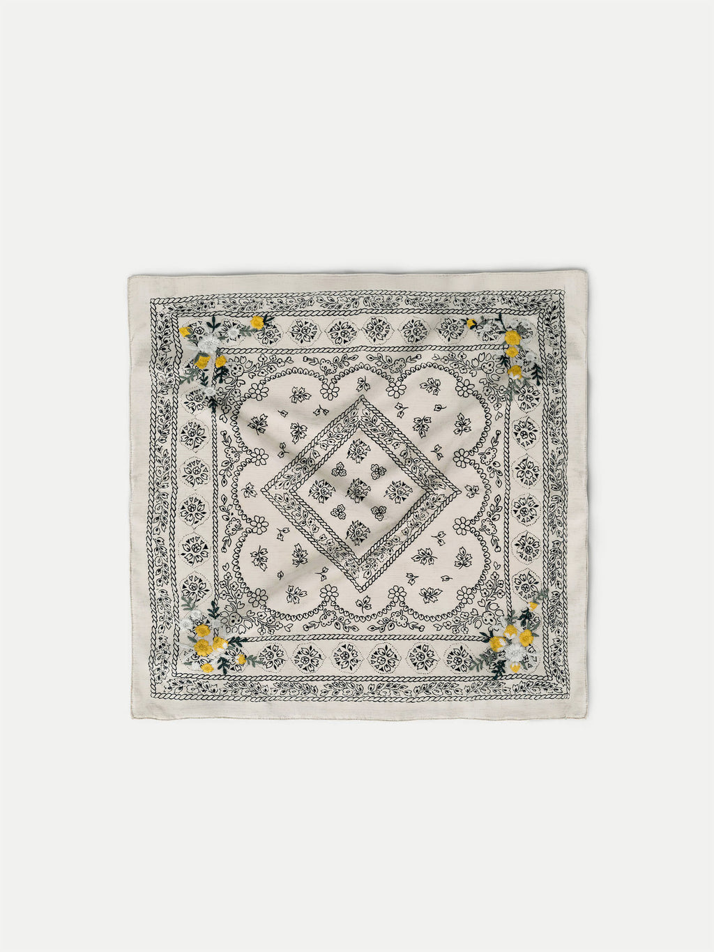 Veronica Beard Embroidered Bandana - Ecru/Navy