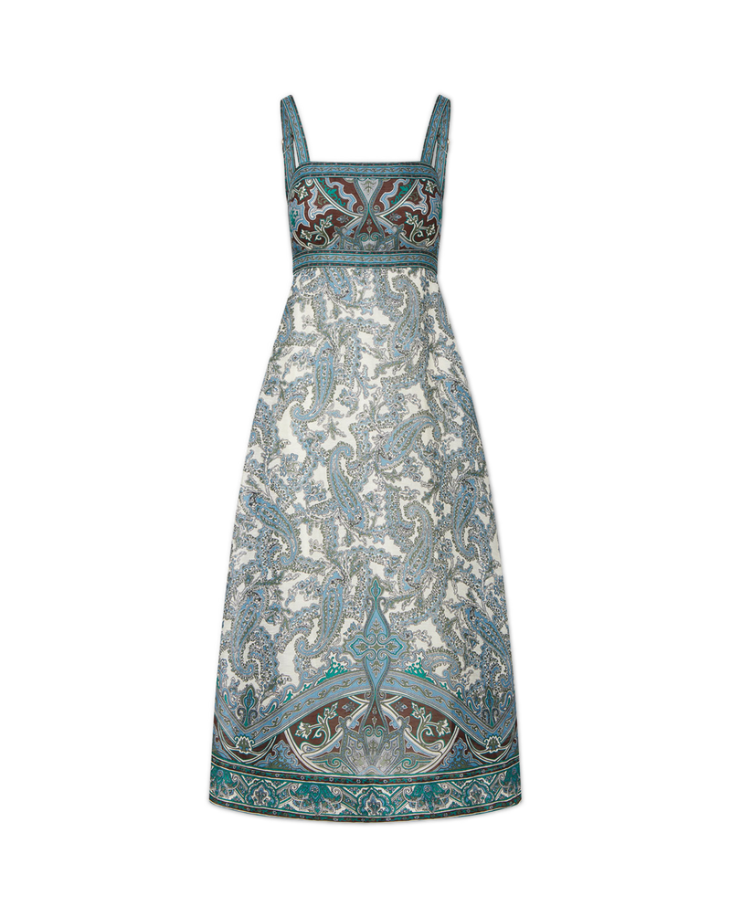Veronica Beard Blue and white paisley print A-line midi dress.