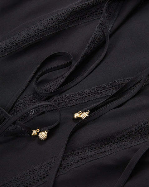 Veronica Beard Black chiffon dress with lace trim and gold accents