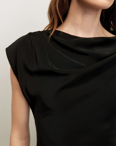 Veronica Beard Black satin cowl neck top.