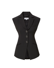 Veronica Beard Black vest, tailored, with two gold buttons and notched lapels.