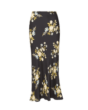 Veronica Beard Black floral satin midi skirt.
