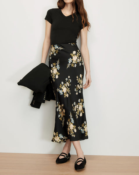 Veronica Beard Black floral midi skirt