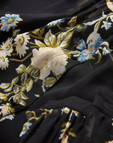 Veronica Beard Black floral chiffon blouse with button placket