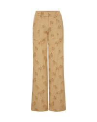 Veronica Beard Beige floral embroidered wide-leg pants