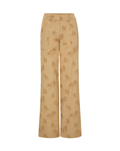 Veronica Beard Beige floral embroidered wide-leg pants