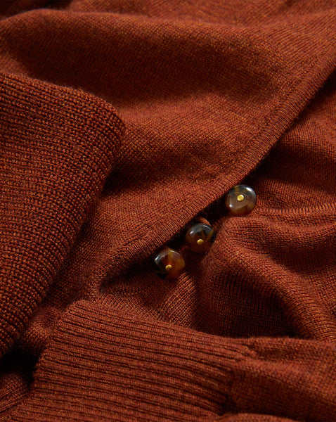 Veronica Beard Brown knit cardigan with three tortoise shell buttons.
