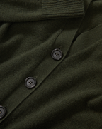 Veronica Beard Dark green cardigan with black buttons.
